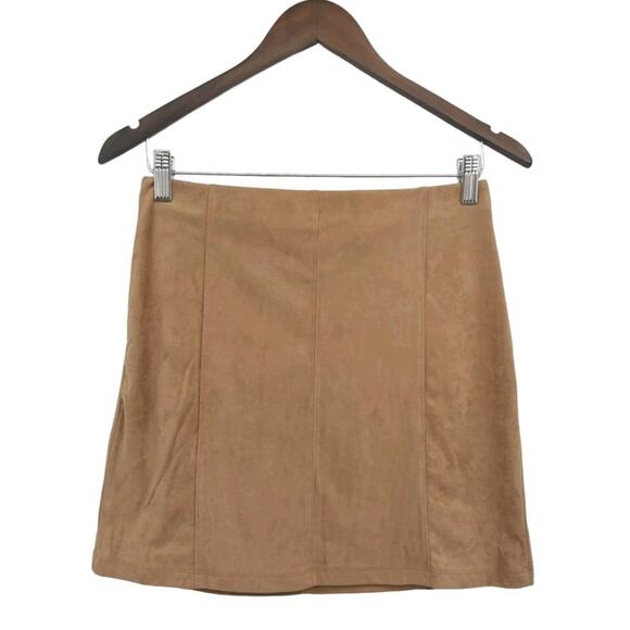 Hippie RoseJuniors Womens Faux Suede Mini Skirt Elastic Size M Camel Tan New - Picture 2 of 8